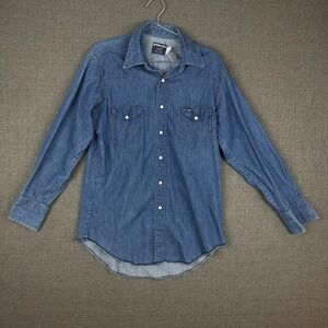 Wrangler Mens Denim Western Shirt Blue Long Sleeve Cowboy‎ PreShrunk 16 x 33